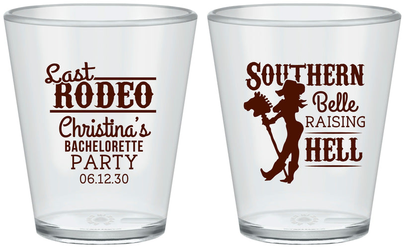 Custom Bachelorette Plastic Shot Glasses - Raising Hell Last Rodeo | 60042