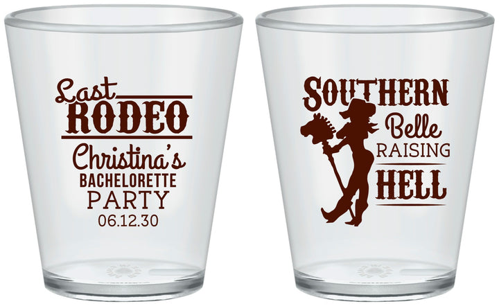 Custom Bachelorette Plastic Shot Glasses - Raising Hell Last Rodeo | 60042