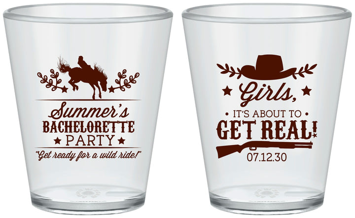 Custom Bachelorette Plastic Shot Glasses - Its About To Get Real | 60043