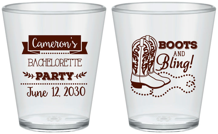 Custom Bachelorette Plastic Shot Glasses - Boots And Bling | 60044