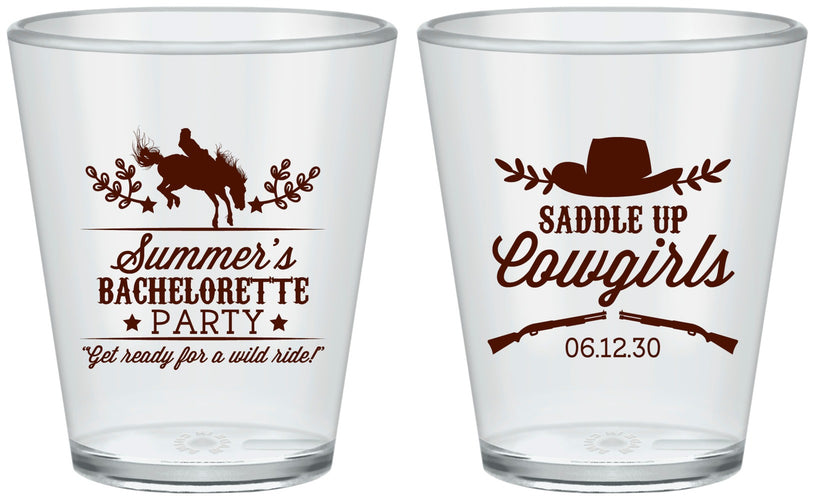 Custom Bachelorette Plastic Shot Glasses - Saddle Up Cowgirls | 60045