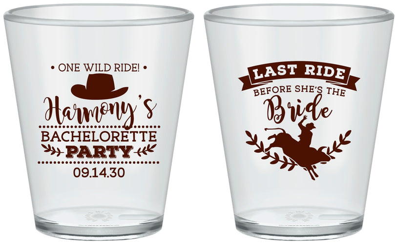 Custom Bachelorette Plastic Shot Glasses - Last Ride Before Bride | 60046