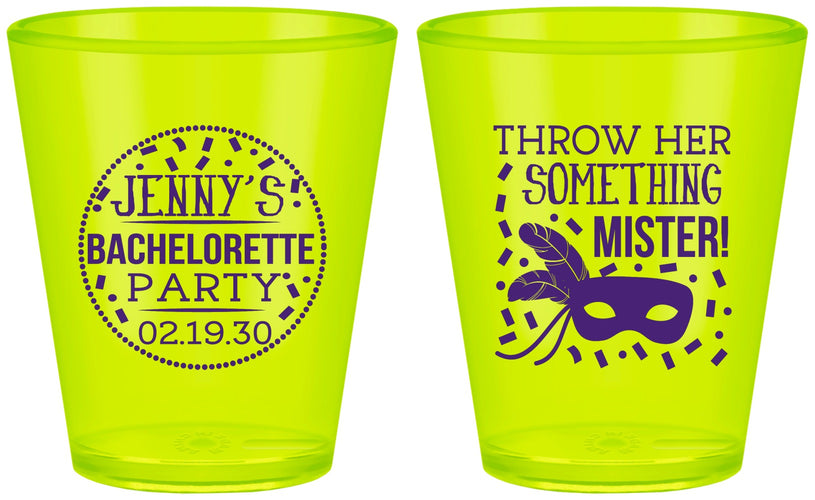 Custom Bachelorette Plastic Shot Glasses - Mardi Gras | 60055