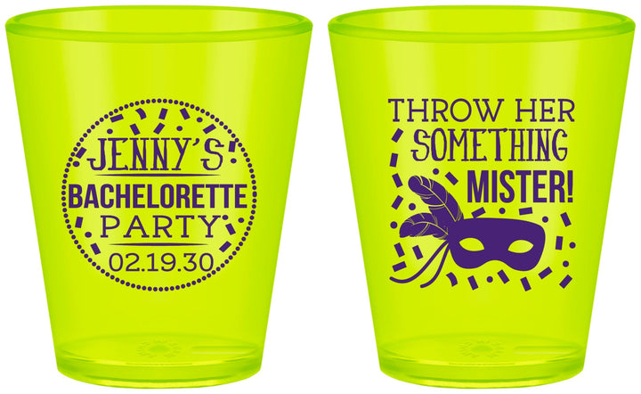 Custom Bachelorette Plastic Shot Glasses - Mardi Gras | 60055