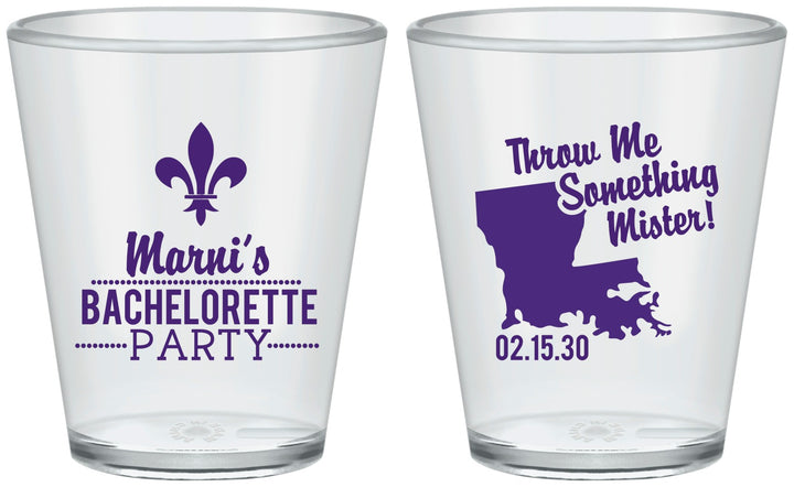 Custom Bachelorette Plastic Shot Glasses - Mardi Gras | 60056