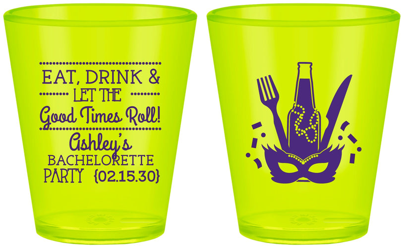 Custom Bachelorette Plastic Shot Glasses - Mardi Gras | 60057