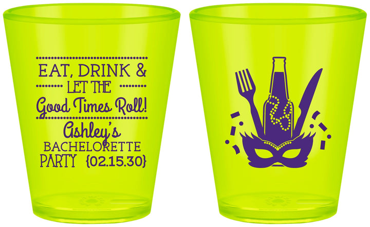 Custom Bachelorette Plastic Shot Glasses - Mardi Gras | 60057