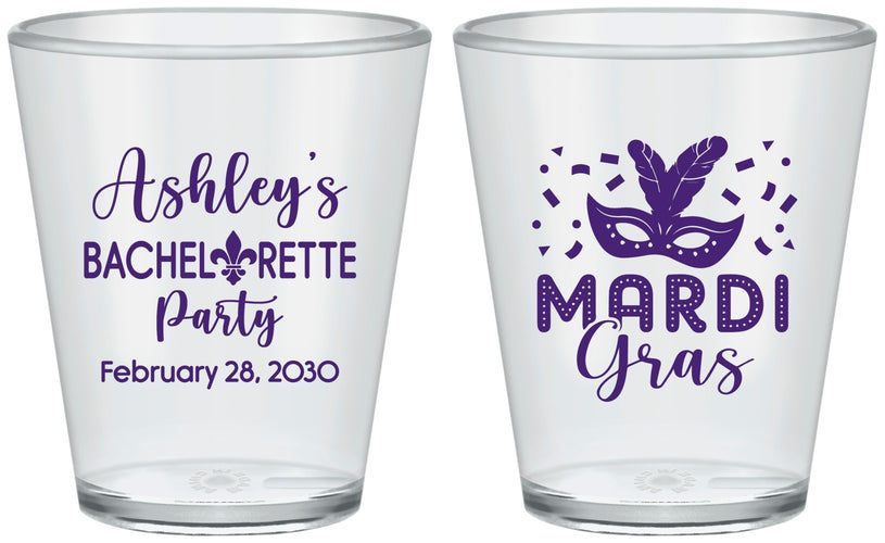 Custom Bachelorette Plastic Shot Glasses - Mardi Gras | 60060