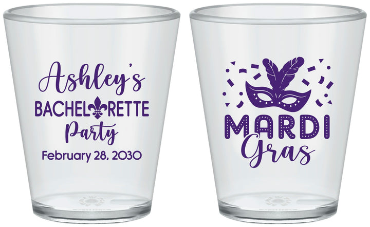 Custom Bachelorette Plastic Shot Glasses - Mardi Gras | 60060