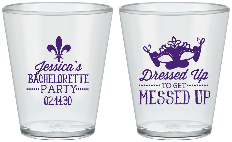 Custom Bachelorette Plastic Shot Glasses - Mardi Gras | 60061