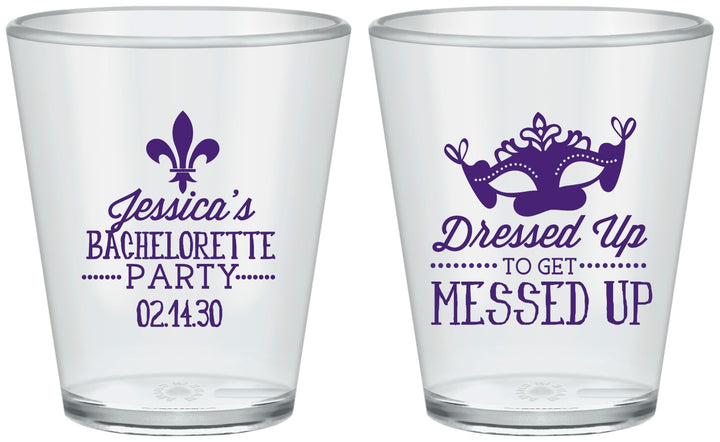 Custom Bachelorette Plastic Shot Glasses - Mardi Gras | 60061
