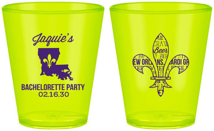 Custom Bachelorette Plastic Shot Glasses - Mardi Gras | 60062
