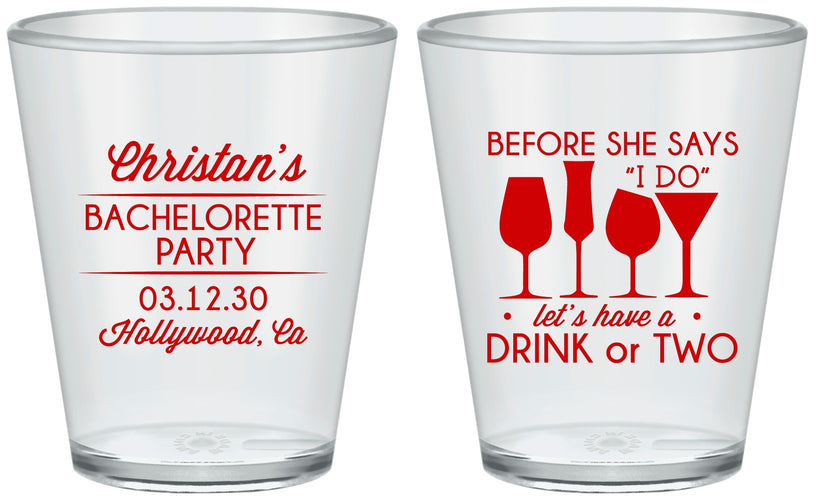 Custom Bachelorette Plastic Shot Glasses - Before She Says I Do | 60064