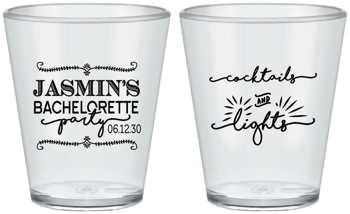 Custom Bachelorette Plastic Shot Glasses - Cocktails And Lights | 60065