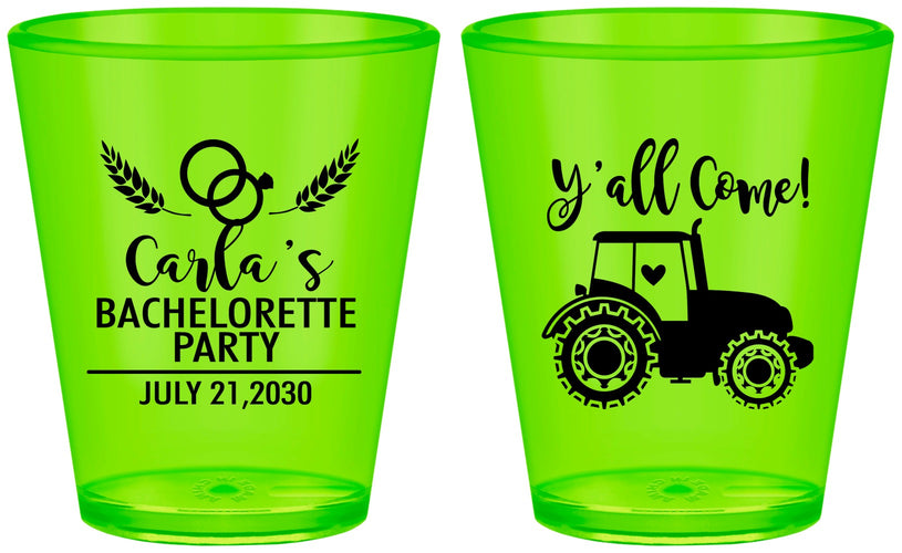 Custom Bachelorette Plastic Shot Glasses - Tractor Farm | 60070