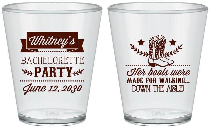 Custom Bachelorette Plastic Shot Glasses - Cowgirl Boots | 60072