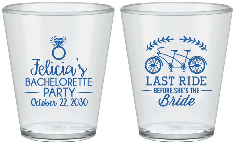 Custom Bachelorette Plastic Shot Glasses - Last Ride Before Bride | 60073