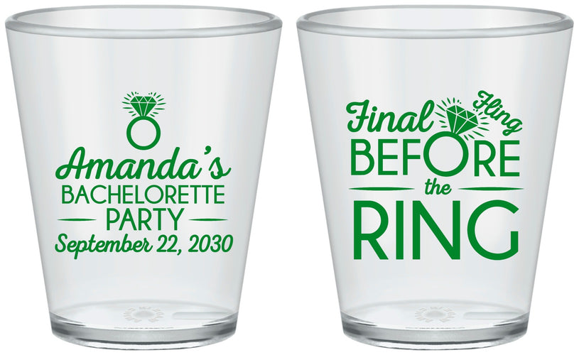 Custom Bachelorette Plastic Shot Glasses - Final Fling Before The Ring | 60074