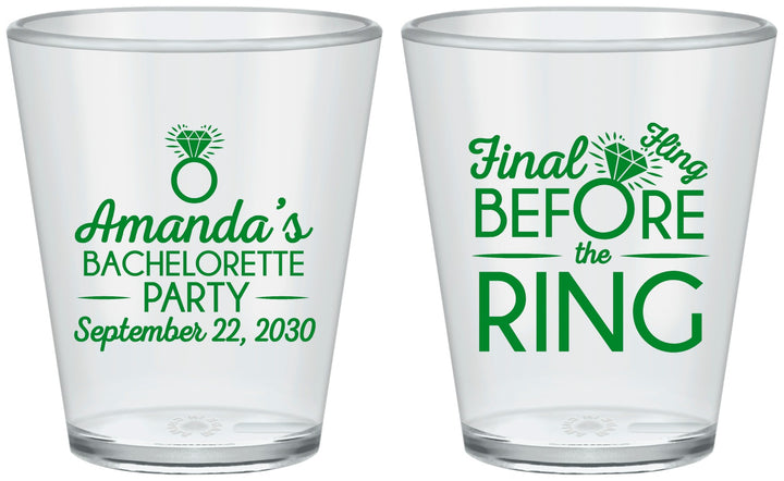 Custom Bachelorette Plastic Shot Glasses - Final Fling Before The Ring | 60074