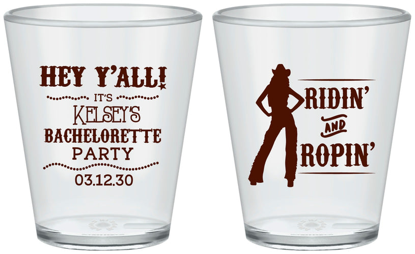 Custom Bachelorette Plastic Shot Glasses - Ridin And Ropin | 60078