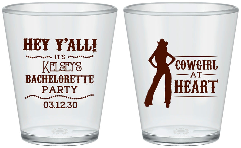 Custom Bachelorette Plastic Shot Glasses - Cowgirl At Heart | 60079