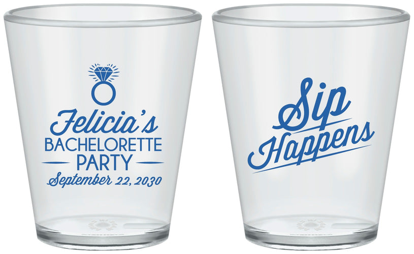 Custom Bachelorette Plastic Shot Glasses - Sip Happens | 60081