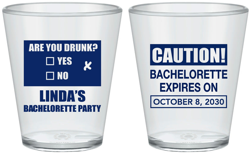 Custom Bachelorette Plastic Shot Glasses - Caution | 60082