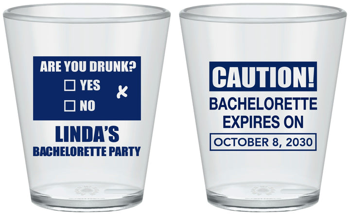 Custom Bachelorette Plastic Shot Glasses - Caution | 60082