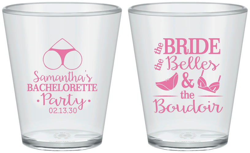 Custom Bachelorette Plastic Shot Glasses - Brides Bells Boudoir | 60085