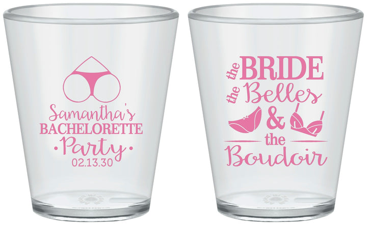 Custom Bachelorette Plastic Shot Glasses - Brides Bells Boudoir | 60085