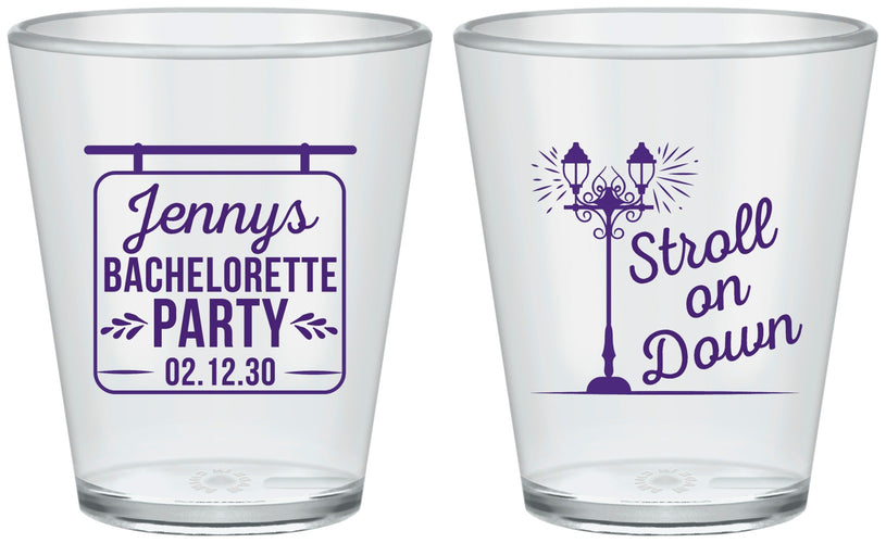 Custom Bachelorette Plastic Shot Glasses - Stroll On Down | 60092