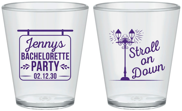 Custom Bachelorette Plastic Shot Glasses - Stroll On Down | 60092