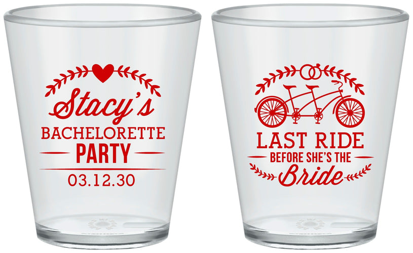 Custom Bachelorette Plastic Shot Glasses - Last Ride Before Bride | 60093