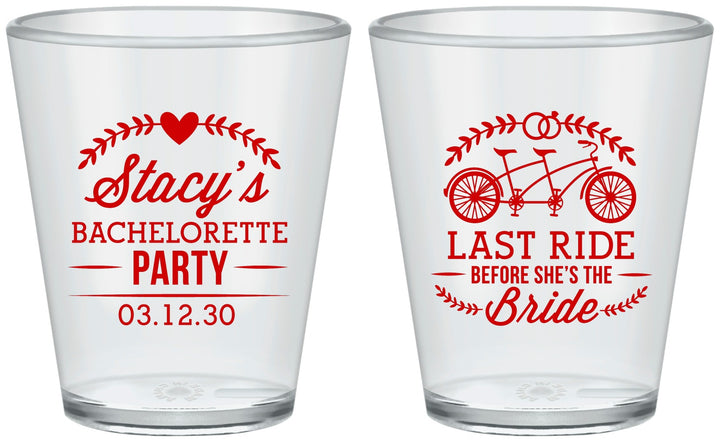Custom Bachelorette Plastic Shot Glasses - Last Ride Before Bride | 60093