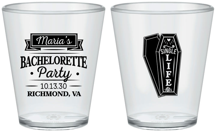 Custom Bachelorette Plastic Shot Glasses - Rip Single Life | 60095