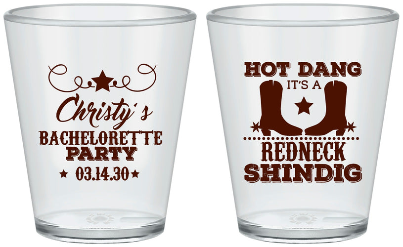 Custom Bachelorette Plastic Shot Glasses - Redneck Shindig | 60100