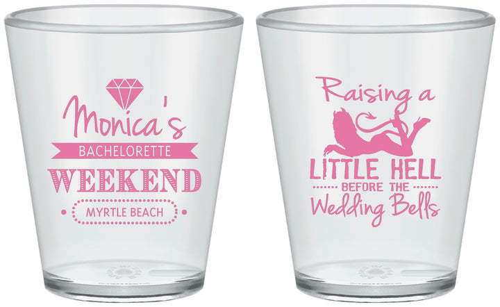 Custom Bachelorette Plastic Shot Glasses - Raising A Little Hell | 60103