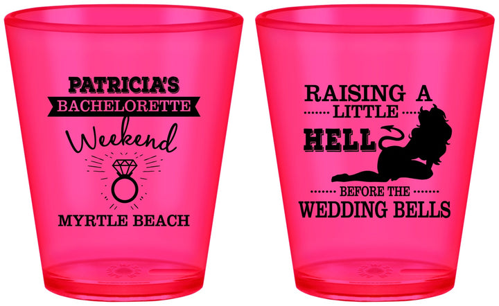 Custom Bachelorette Plastic Shot Glasses - Raising A Little Hell | 60104