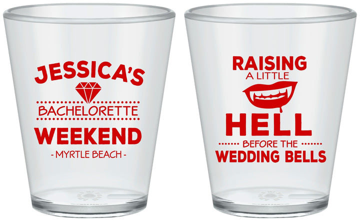 Custom Bachelorette Plastic Shot Glasses - Raising A Little Hell | 60106