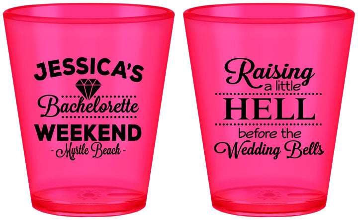 Custom Bachelorette Plastic Shot Glasses - Raising A Little Hell | 60107