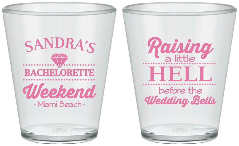 Custom Bachelorette Plastic Shot Glasses - Raising A Little Hell | 60108