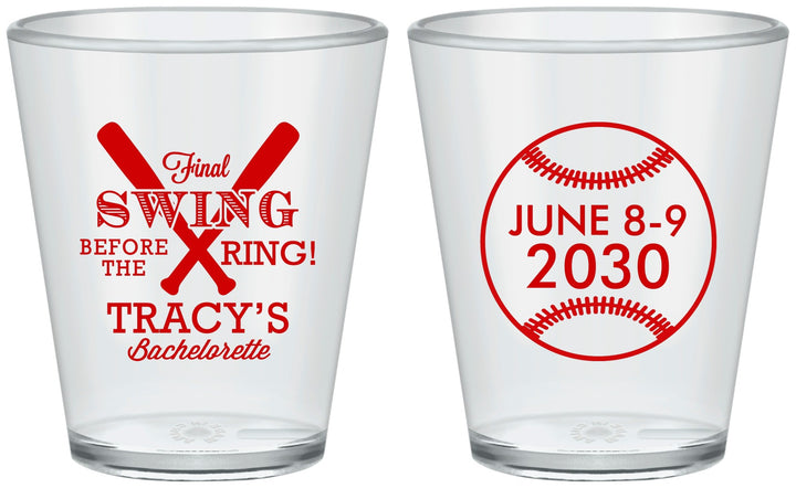 Custom Bachelorette Plastic Shot Glasses - Final Swing Before Ring | 60109