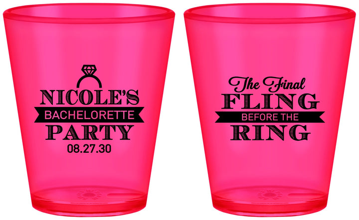 Custom Bachelorette Plastic Shot Glasses - Final Fling Before The Ring | 60110