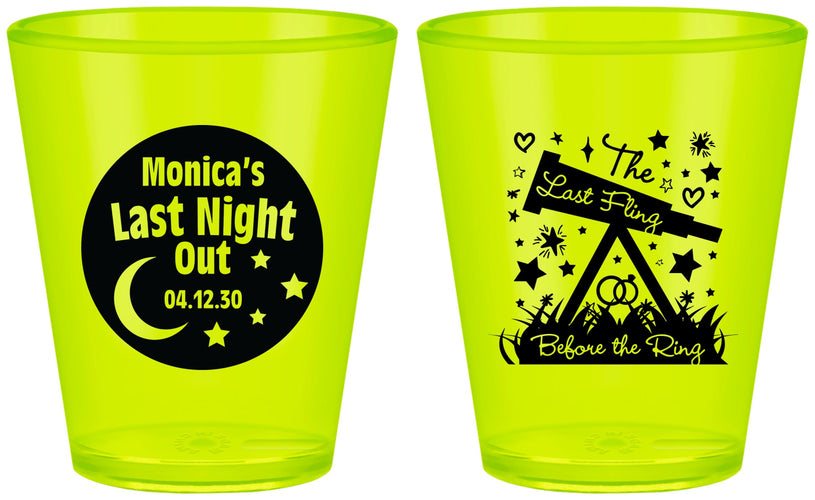 Custom Bachelorette Plastic Shot Glasses - Last Fling Before Rings | 60113