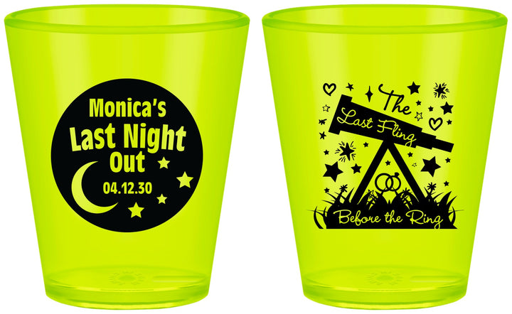 Custom Bachelorette Plastic Shot Glasses - Last Fling Before Rings | 60113
