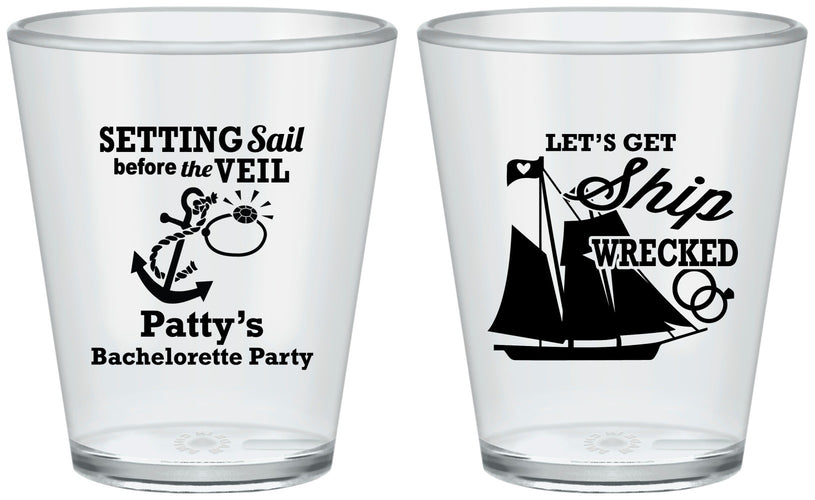 Custom Bachelorette Plastic Shot Glasses - Setting Sail Before Veil | 60116