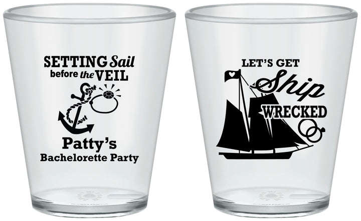 Custom Bachelorette Plastic Shot Glasses - Setting Sail Before Veil | 60116
