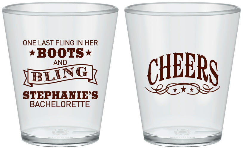 Custom Bachelorette Plastic Shot Glasses - Boots And Bling | 60118