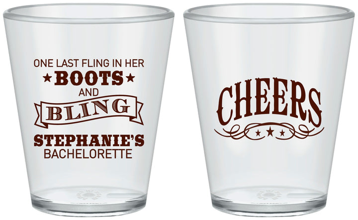 Custom Bachelorette Plastic Shot Glasses - Boots And Bling | 60118