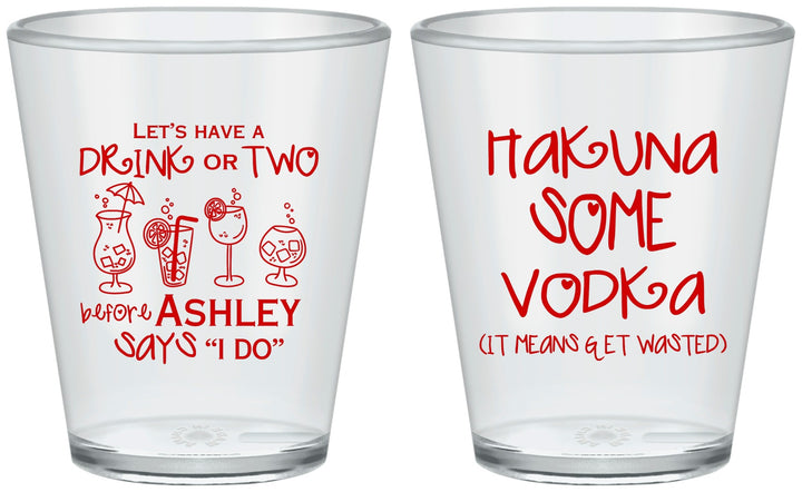 Custom Bachelorette Plastic Shot Glasses - Lets Get Wasted | 60119